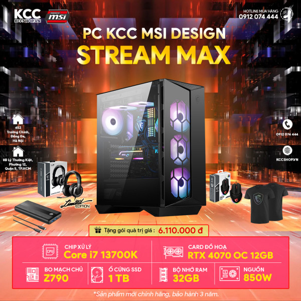 PC KCC MSI C35 (I7 13700K / Z790 / 32GB RAM / 1TB SSD / RTX 4070 12GB / 850W)