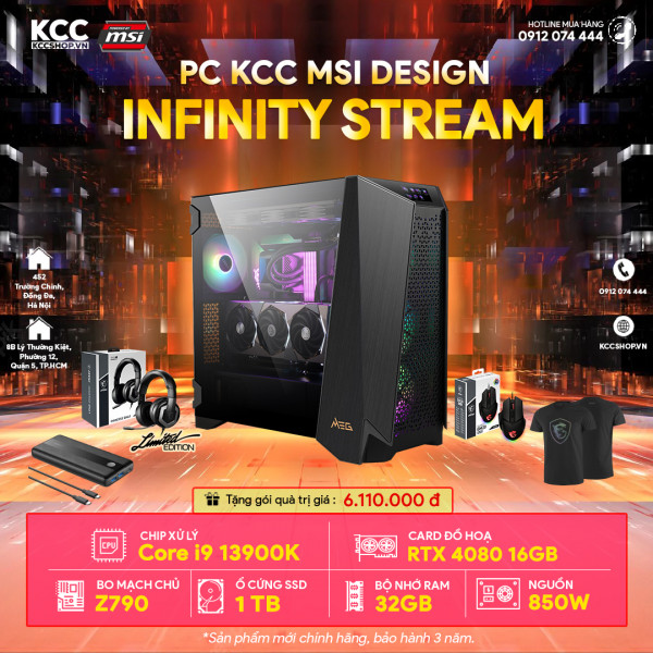 PC KCC MSI C50 Full Black (I9 13900K / Z790 / 32GB RAM / 1TB SSD / RTX 4080 16GB / 850W) + Tản Nhiệt Nước
