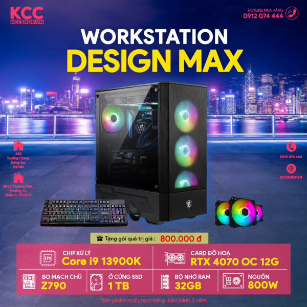 PC KCC WorkStation C73 (I9 13900K / Z790 / 32GB RAM / 1000GB SSD / RTX 4070 12GB / 800W)