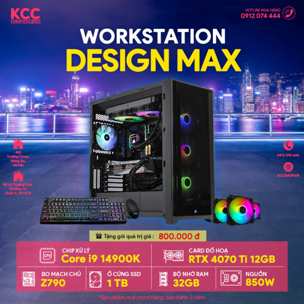 PC KCC Workstation C78 (I9 14900K / Z790 / 32GB RAM / 1000GB SSD / RTX 4070Ti 12GB / 850W)