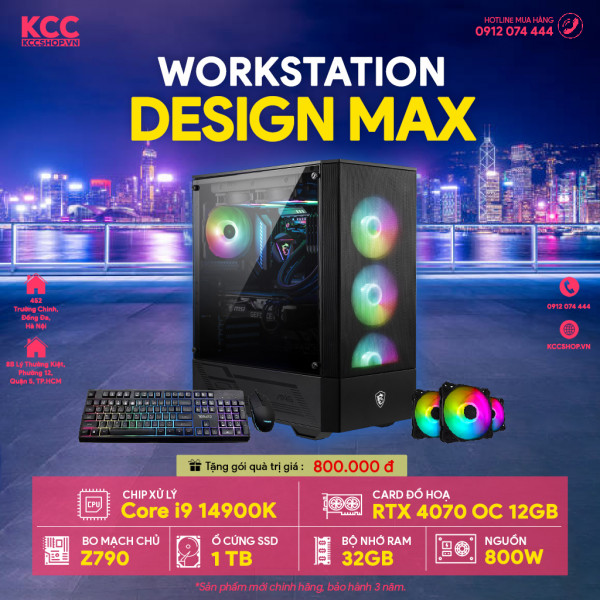 PC KCC Workstation C79 (I9 14900K / Z790 / 32GB RAM / 1000GB SSD / RTX 4070 12GB / 800W)