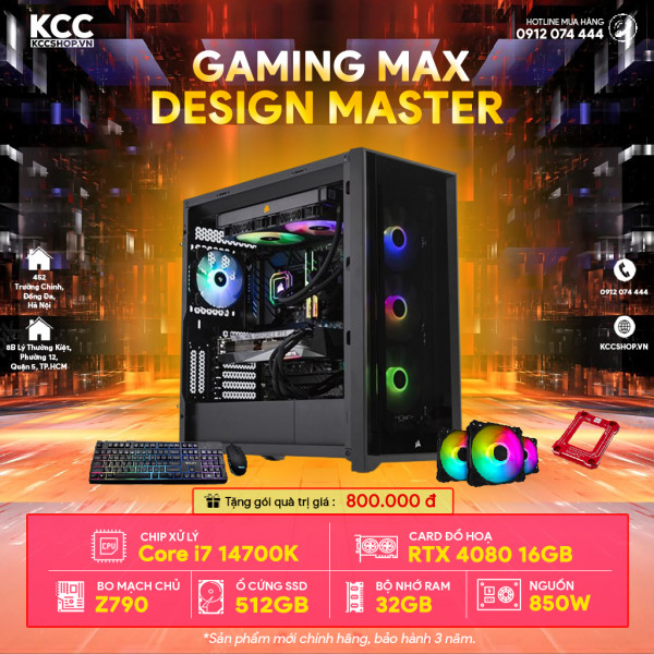 PC KCC Gaming C80 Max (I7 14700K / Z790 / 32GB RAM / 500GB SSD / RTX 4080 16GB / 850W)