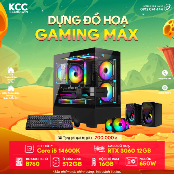 PC KCC Gaming C84 (I5 14600K / B760 / 16GB RAM / 500GB SSD / RTX 3060 12GB / 650W)