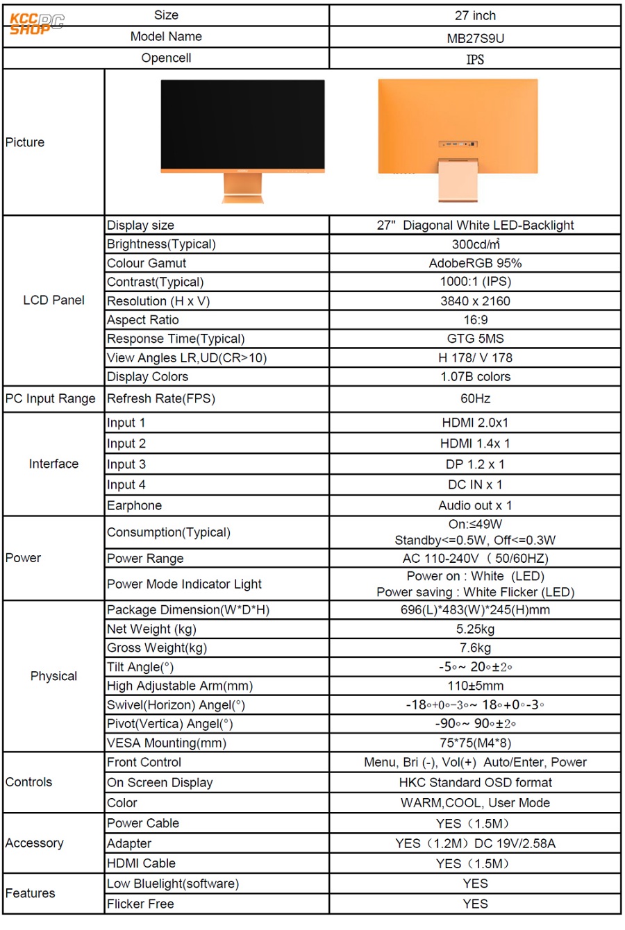 Màn hình đồ họa cao cấp HKC IPS 4k - MB27S9U (ID: 3593)