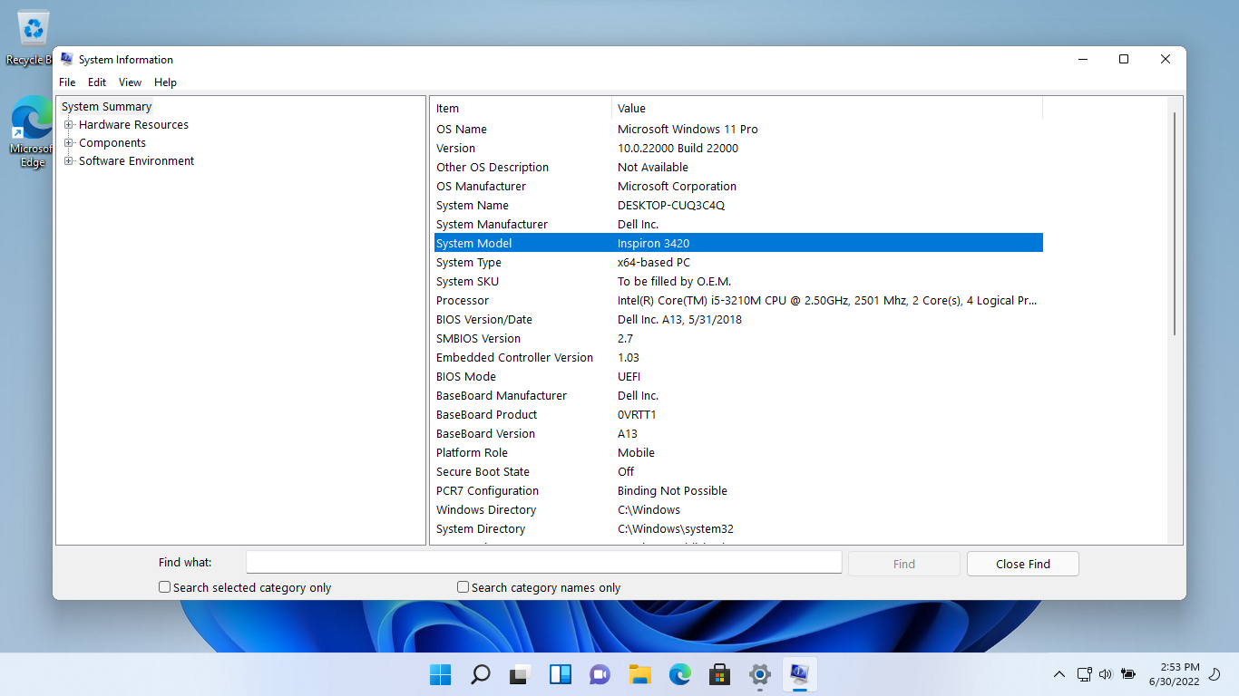Windows 11 Pro chạy trên laptop Dell Inspiron 3420