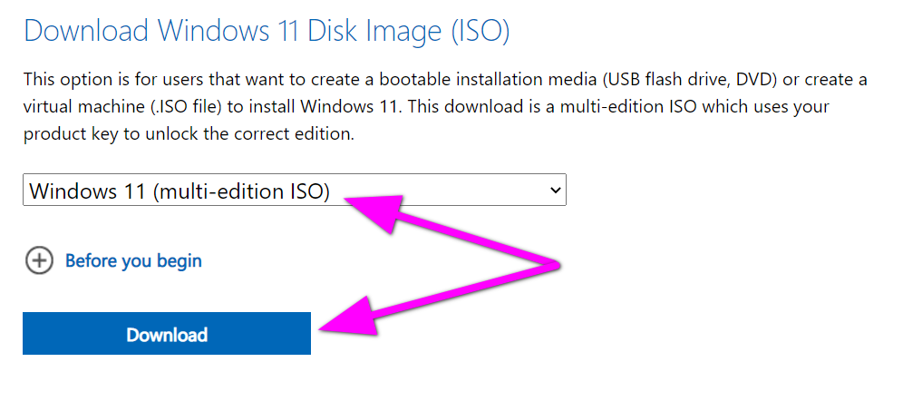 Nút 64-bit Download để tải file ISO Windows 11