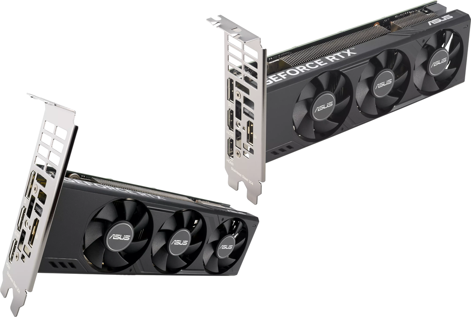 Asus RTX 4060 low-profile vẫn chiếm hai khe cắm, nhưng bộ phận vỏ ngắn hơn giúp lắp ráp vào các hệ thống SFF dễ dàng hơn