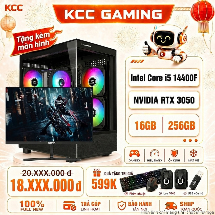 (TẶNG KÈM MÀN HÌNH) PC KCC Intel I5-14400F / VGA RTX 3050