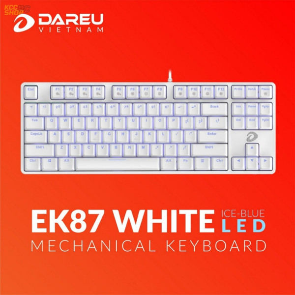 Bàn phím cơ Gaming DAREU EK87 WHITE (ICE-BLUE LED, Blue/ Brown/ Red D switch)