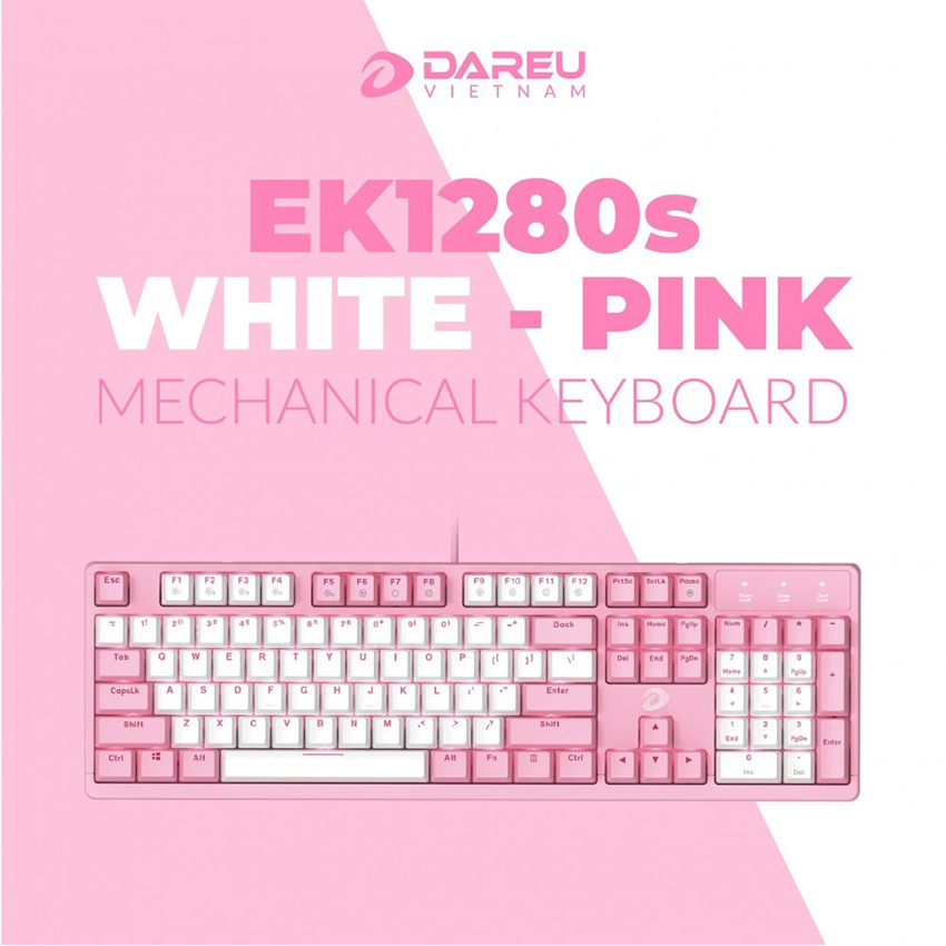 Bàn Phím cơ Dareu EK1280s Pink White (USB/Pink LED/Red/Brown/Blue switch)