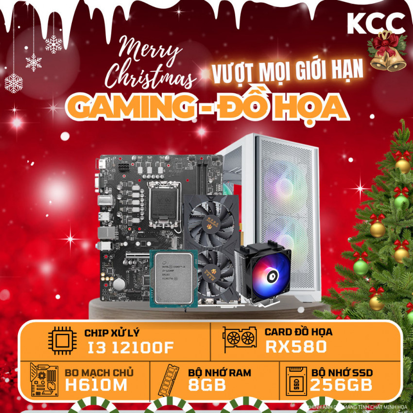 (Tặng kèm màn hình) PC KCC Intel I3-12100F / VGA RX 580