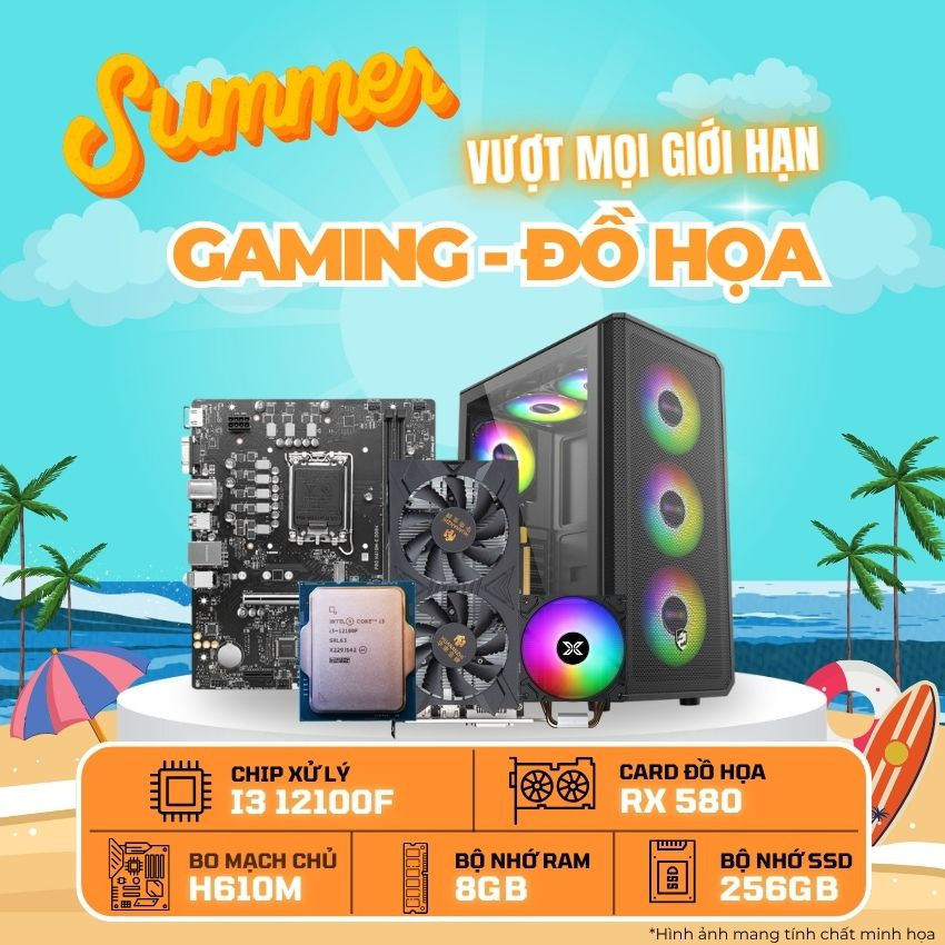 (Tặng kèm màn hình) PC KCC Intel I3-12100F / VGA RX 580