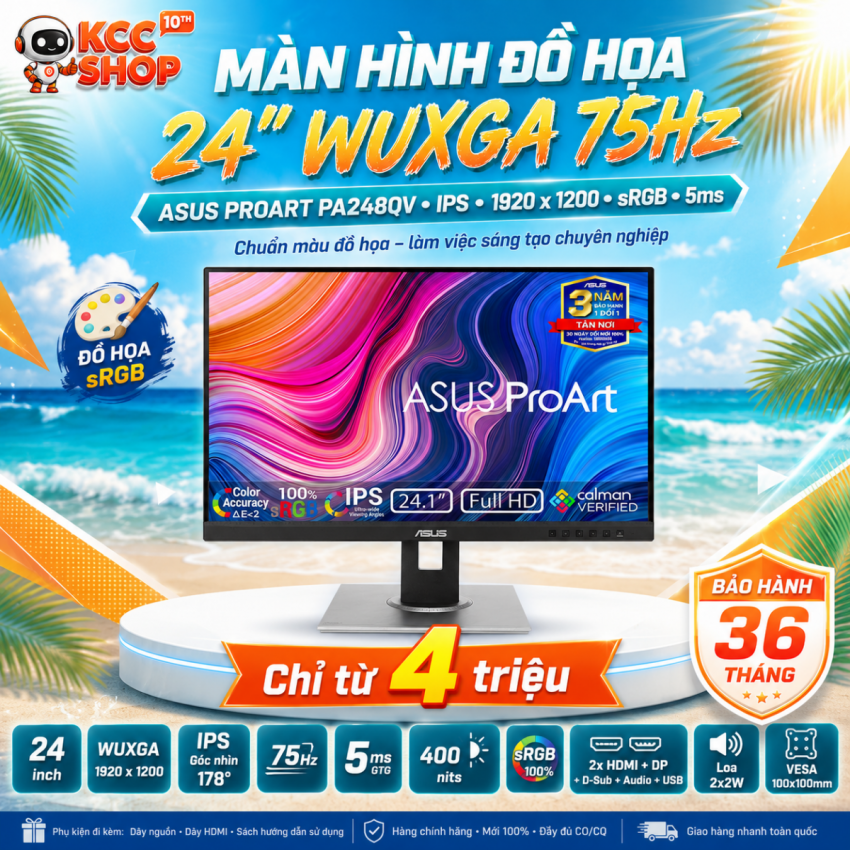 Màn hình máy tính Asus ProArt Display PA248QV Gen2 (PA248QFV) Professional (24in / FHD+ / IPS / 100Hz / 5ms)