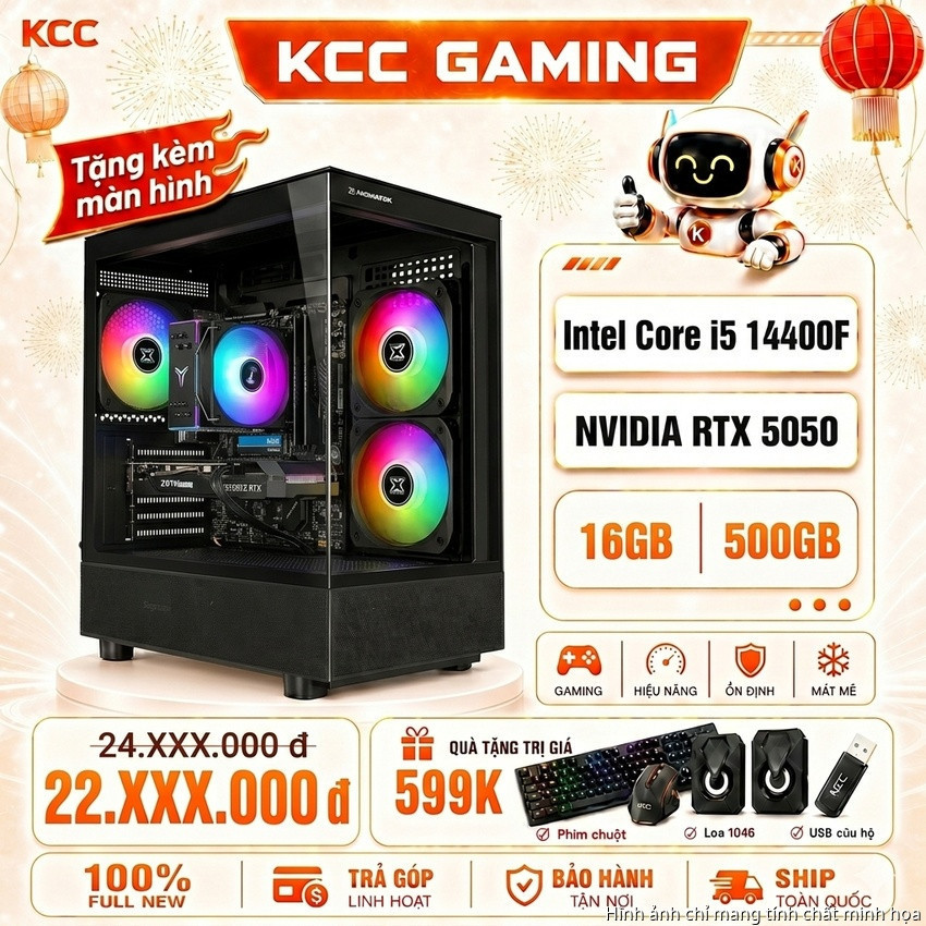 (Tặng kèm màn hình) PC KCC Intel i5-14400F / VGA RTX 5050