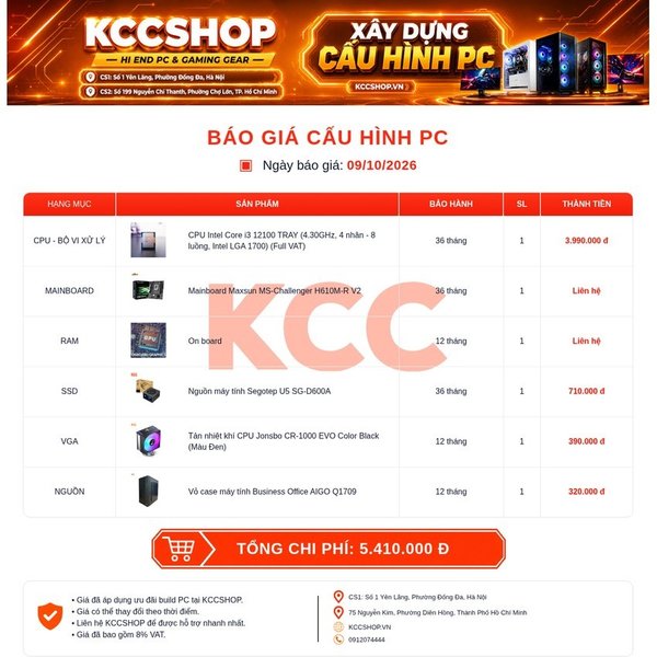 PC KCC Intel I3-12100 / OnBoard Graphic (Kèm Window bản quyền)