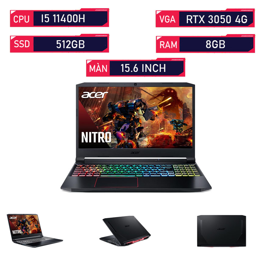 Laptop Acer Nitro 5 Eagle AN515-57-51G6 NH.QD8SV.002 (Core i5-11400H | 8GB | 512GB | RTX 3050 4GB | 15.6 inch FHD | Win 10 | Đen)
