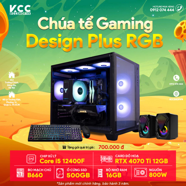 PC KCC Gaming C09 RGB (I5 12400F / B760 / 16GB RAM / 500GB SSD / RTX 4070Ti 12GB / 800W) + Tản Nước
