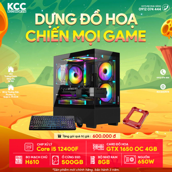 PC KCC Gaming C12 (I5 12400F / H610 / 8GB RAM / 500GB SSD / GTX 1650 4GB / 650W)