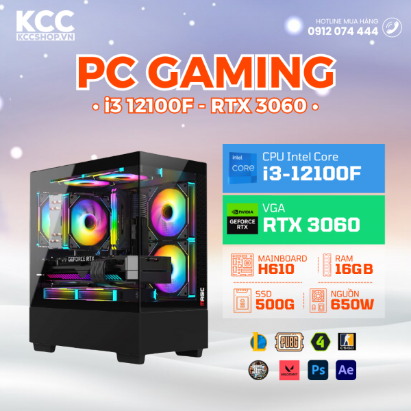 PC KCC Gaming C20 (I3 12100F / H610 / 16GB RAM / 512GB SSD / RTX 3060 12GB / 650W)