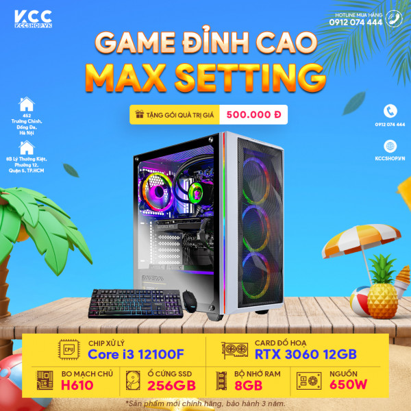 PC KCC Gaming C21(I3 12100F/H610/8GB RAM/256GB SSD/RTX 3060 12GB)