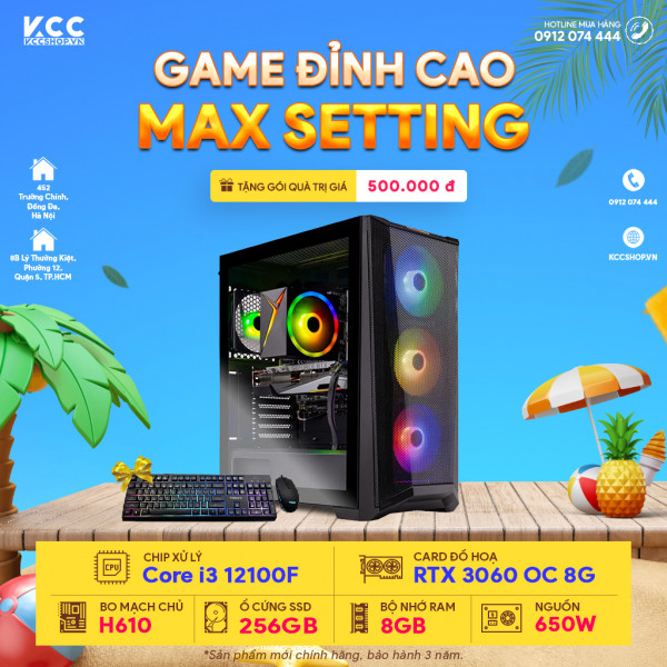 PC KCC Gaming C21(I3 12100F/ H610/ 8GB RAM/ 256GB SSD/ RTX 3060 12GB/ 650W)