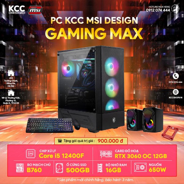 PC KCC C22 MSI (I5 12400F / H610 / 16GB RAM / 500GB SSD / RTX 3060 12GB / 650W)