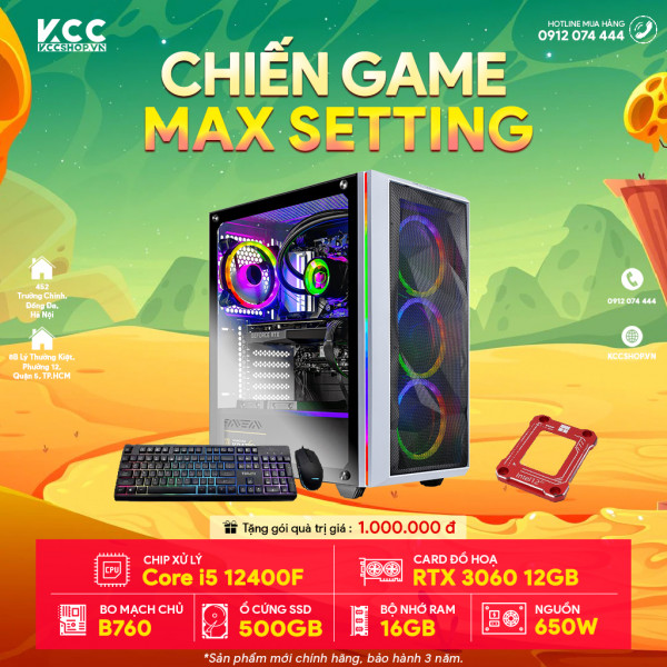 PC KCC Gaming C30 (I5 12400F / B760/ 16GB RAM/ 500GB SSD/ RTX 3060 12GB/ 650W )