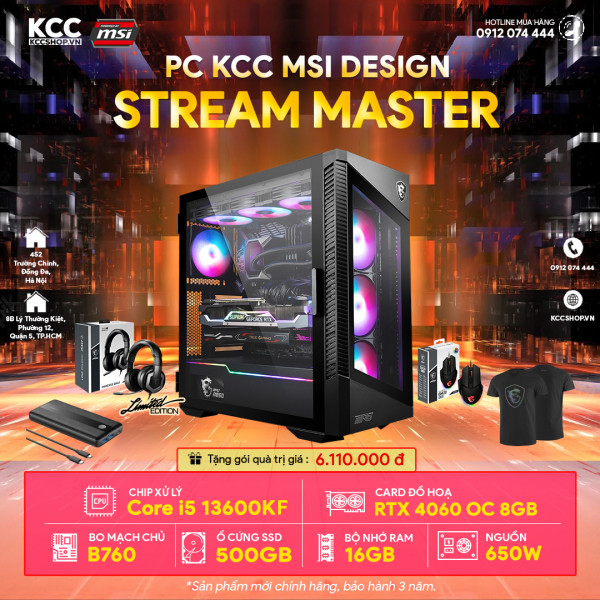 PC KCC MSI C33 (I5 13600KF/ B760/ 16GB RAM/ 500GB SSD/ RTX 4060 8GB/ 650W) - DDR5