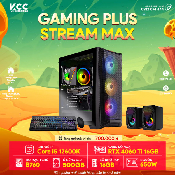 PC KCC Max Plus C36 (I5 12600K / B760 / 16GB RAM / 500GB SSD / RTX 4060 Ti 16GB / 650W)