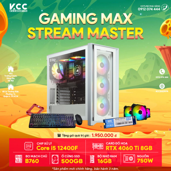 PC KCC Gaming Max C37( I5 12400F /B760 /16GB RAM /500GB SSD /RTX 4060 Ti 8GB )