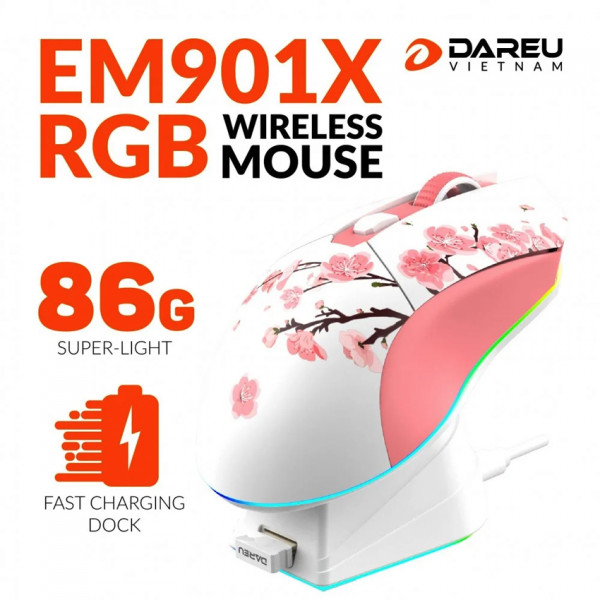 Chuột DareU EM901X RGB Superlight Wireless Pink