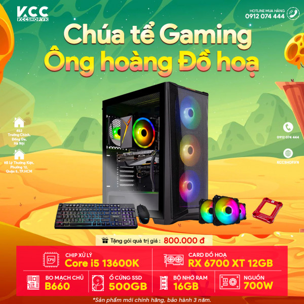 PC KCC Gaming C51 (I5 13600K/B660/16GB RAM/500GB SSD/RX 6700XT 12GB )
