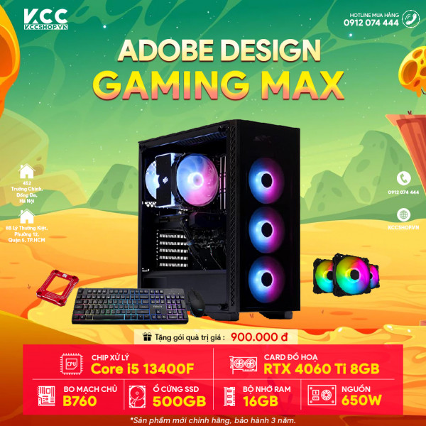 PC KCC Gaming Max C54( I5 13400F/ B760/ 16GB RAM/ 500GB SSD/ RTX 4060 Ti 8GB/ 650W )