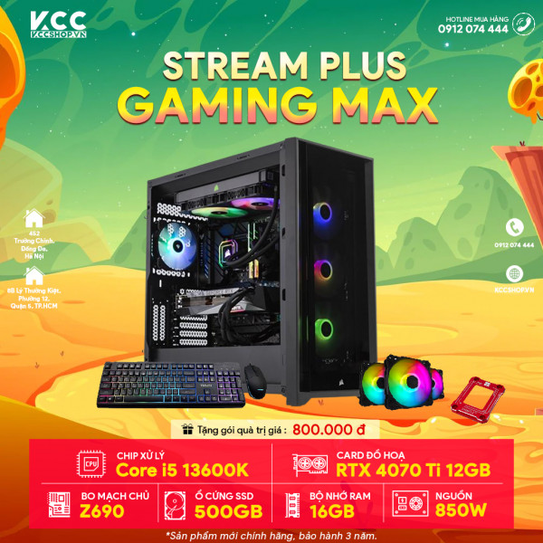 PC KCC Max Plus C63 ( I5 13600K/ B760/ 16GB RAM/ 500GB SSD/ RTX 4070 Ti 12GB/ 750W  )