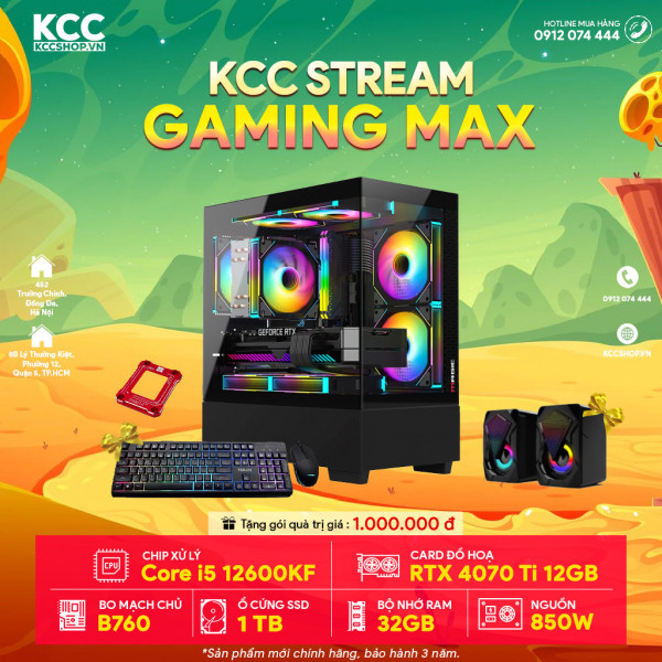 PC KCC Max Plus C63 (I5 12600KF / B760 / 32GB RAM / 1000GB SSD / RTX 4070Ti 12GB / 850W)