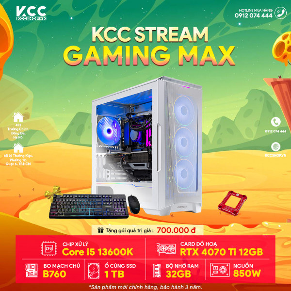 PC KCC Max Plus C63 ( I5 13600K/ B760 / 32GB RAM/ 1000GB SSD/ RTX 4070Ti 12GB/ 850W  )