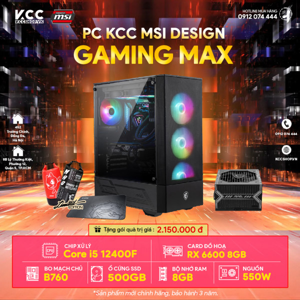 PC MSI 01 (I5 12400F/ B760/ 8GB RAM/ 500GB SSD/ RX 6600 8GB)