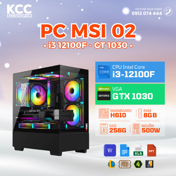 PC KCC MSI 02 (I3 12100F / H610 / 8GB RAM / 256GB SSD / GT 1030 / 500W)