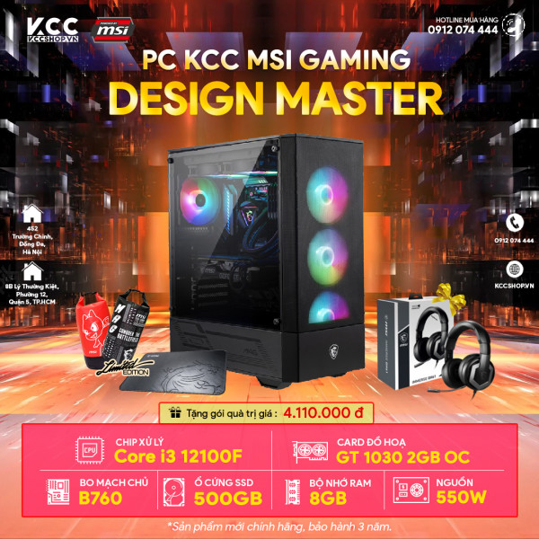 PC MSI 02 ( I3 12100F/ H610/ 8GB RAM/ 500GB SSD/ GT 1030 )