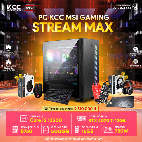 PC MSI 03 ( I5 13500/ B760/ 16GB RAM/ 500GB SSD/ RTX 4070 TI 12GB )