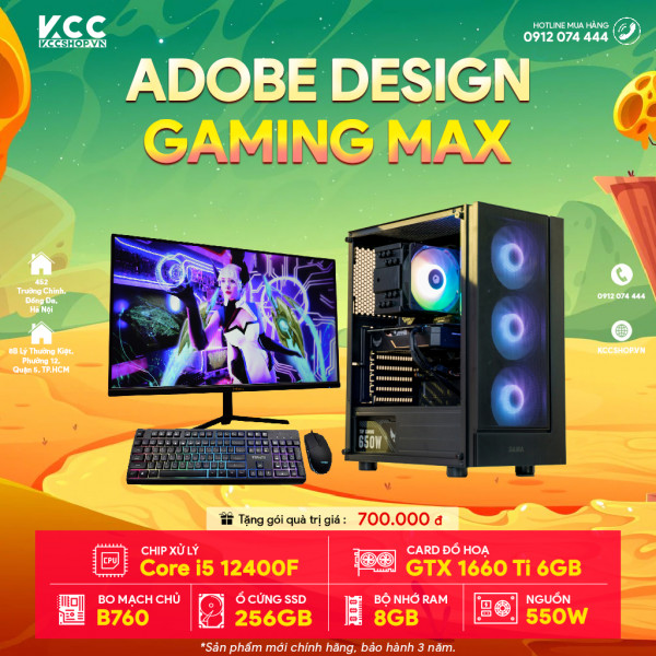 PC KCC Gaming & Màn Hình (I5 12400F/B760 /8GB RAM/ 256GB SSD /GTX 1660T ) + Màn Hình 24 144 HZ