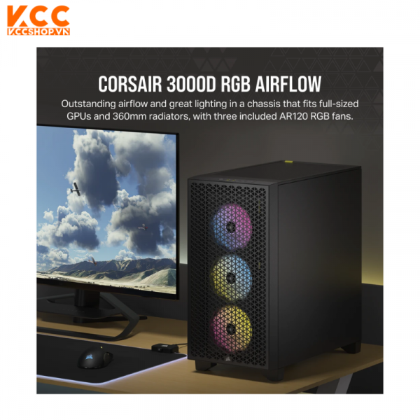 Case Corsair 3000D RGB AIRFLOW Mid-Tower PC Case - Black ( CC