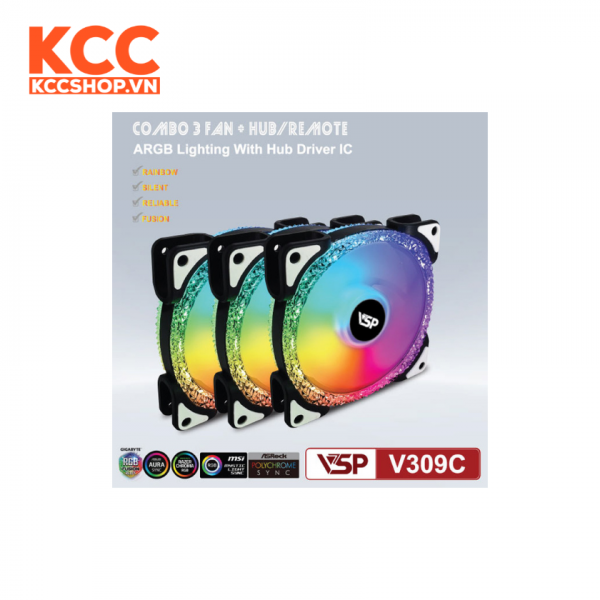 BỘ KIT 3 FAN VSP V309C TRẮNG LED ARGB (1 HUB/ 1 REMOTE/ 3C FAN)