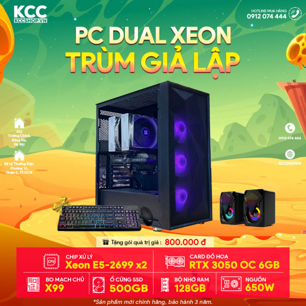 PC Xeon Giả Lập (2 CPU E5 2696V3 / Ram 128GB / SSD 500GB / RTX 3050 / 650W)