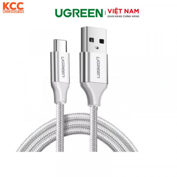 Cáp sạc nhanh Ugreen US288 USB-A 2.0 to USB-C Cable Nickel Plating Aluminum Braid 1m (White)