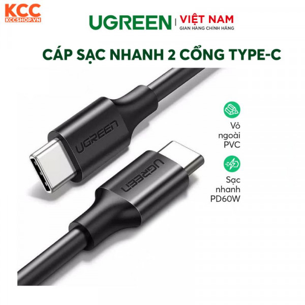 Cáp sạc nhanh Ugreen US286 UGREEN USB 2.0 3A Type C to Type C Cable Nickel Plating 1m (Black)
