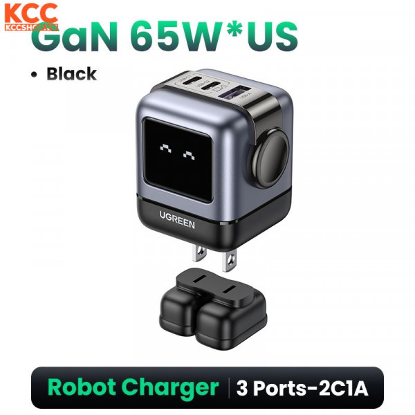 Củ sạc nhanh 65W RoboGaN Mini Ugreen hình robot chân dẹt (15570) (2 USB C/ 1 USB A)