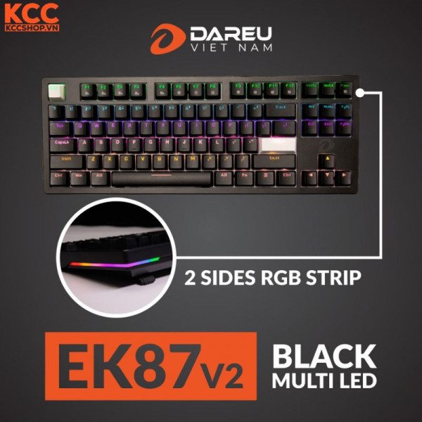 Bàn phím cơ Gaming DAREU EK87 v2 (2 sides RGB strip, Blue/ Brown/ Red D switch) (Màu Đen)