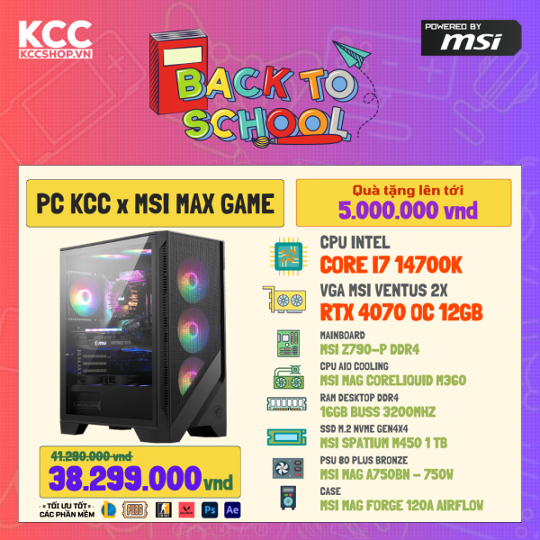 PC KCC MSI C97 (I7 14700K / Z790 / 16GB RAM / 1000GB SSD / RTX 4070 12GB / 750W)