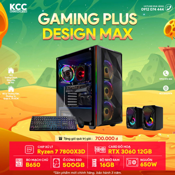 PC KCC Gaming C102 (R7 7800X3D / B650 / 16GB RAM / 500GB SSD / RTX 3060 12GB / 650W)